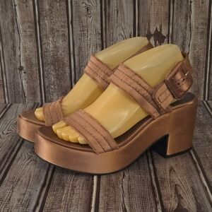 Sz 39 / 9 Womens Pedro Garcia Pink Satin Platform Sandals Block Heel VGUC